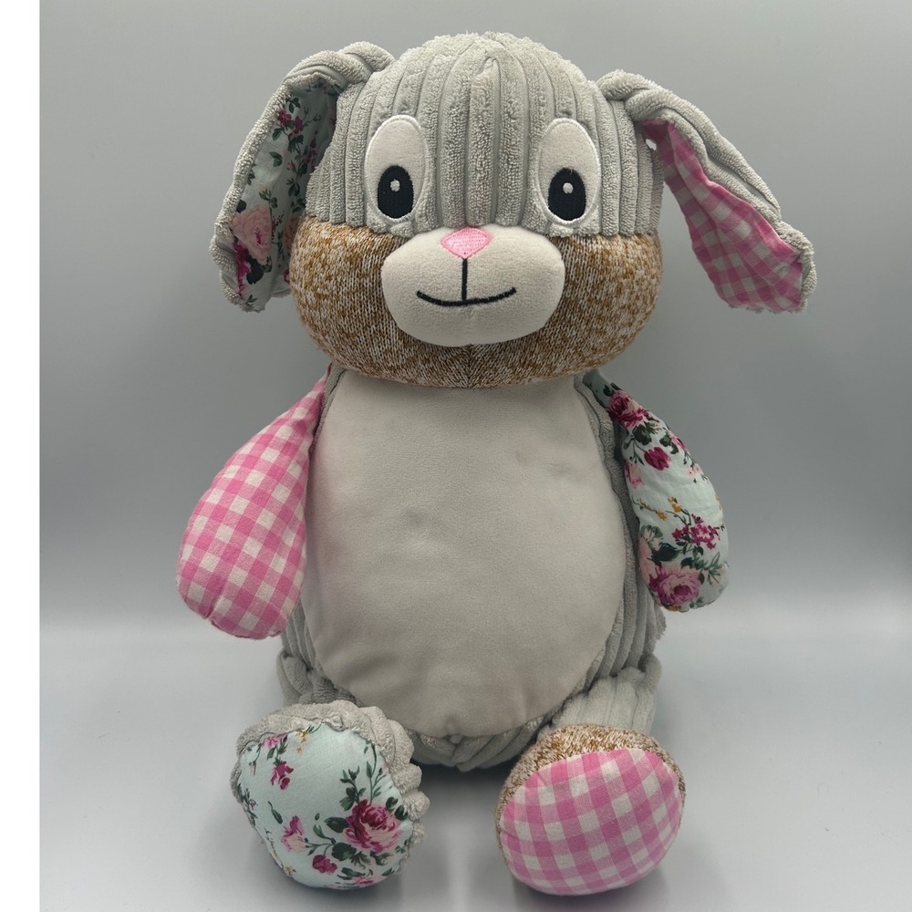 Cubbies Bunny Rabbit Plush Gray Corduroy Pink Gingham Floral Patchwork‎ Toy